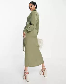Платье миди со сборками и завязкой на талии ASOS DESIGN