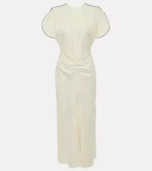 Платье миди со сборками из смесового хлопка Victoria Beckham, белый