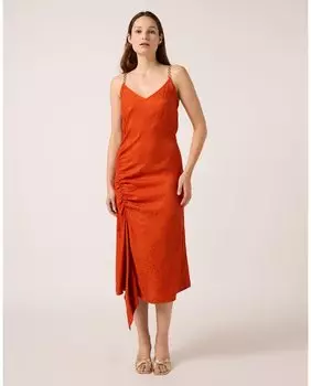 Платье миди со сборками на бретелях Naf Naf, оранжевый