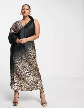 Платье миди со сборками на одно плечо и принтом омбре ASOS DESIGN Curve