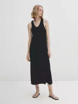 Платье миди со сборками на спине Massimo Dutti, черный
