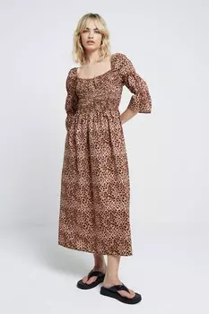 Платье миди со сборками River Island, коричневый