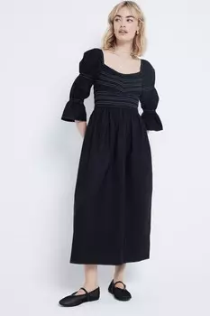 Платье миди со сборками River Island, черный