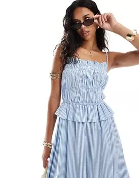 Платье миди со сборками синего цвета River Island