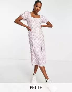 Платье миди со сборками в мелкую клетку с цветочным принтом Miss Selfridge Petite