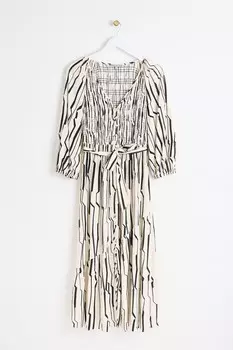 Платье миди со сборками в сицилийскую полоску Oliver Bonas, белый