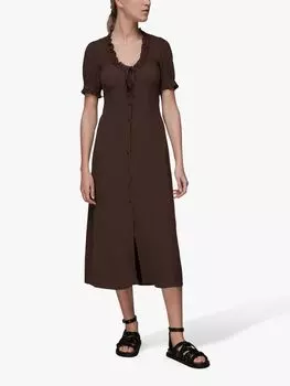 Платье миди со сборками Whistles Ada, коричневое