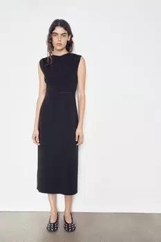 Платье миди со сборками ZARA, черный