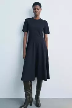 Платье миди со сборкой коллекция zw ZARA, темно-синий
