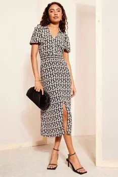 Платье миди со сборкой на талии и воротником Friends Like These, черный