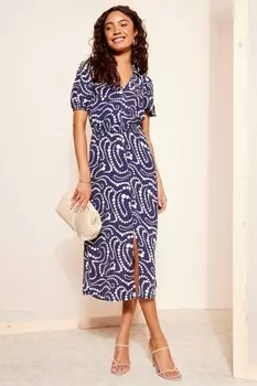 Платье миди со сборкой на талии и воротником Friends Like These, синий