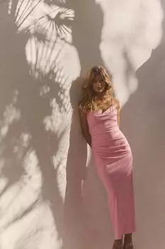 Платье миди со сборкой ZARA, розовый