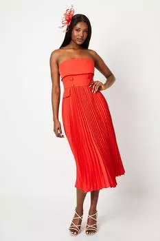 Платье миди со складчатой юбкой-бандо на пуговицах спереди Coast, оранжевый