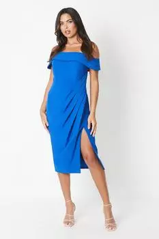 Платье миди со складками Bardot Coast, синий