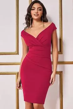 Платье миди со складками Bardot Goddiva, красный