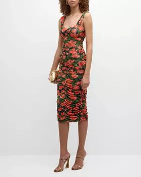 Платье миди со складками и цветочным принтом Carolina Herrera, цвет Midnight Multi