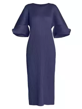 Платье-миди со складками и короткими рукавами Pleats Please Issey Miyake, синий
