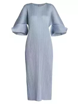 Платье-миди со складками и короткими рукавами Pleats Please Issey Miyake, серый