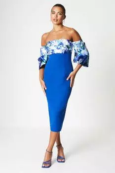 Платье миди со складками и принтом Coast, синий