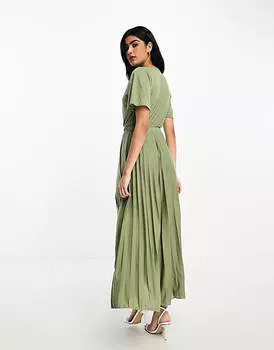 Платье миди со складками и v-образным вырезом на талии ASOS DESIGN