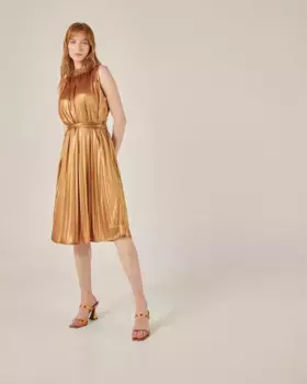 Платье миди со складками металлизированного цвета Niza, светло-коричневый