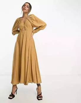 Платье миди со складками на плечах и вырезом на спине ASOS