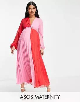 Платье миди со складками в красно-розовом цвете ASOS DESIGN Maternity