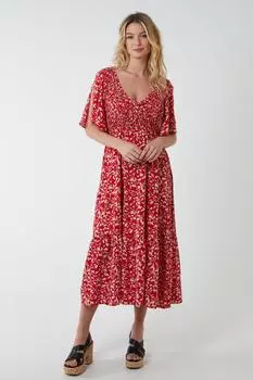 Платье миди со срезанным бюстом и рукавами-ангелами Blue Vanilla, красный