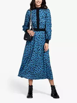 Платье миди со вставками и леопардовым принтом HotSquash, ледяной синий