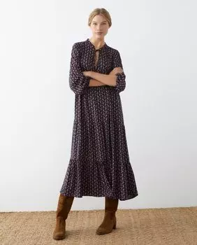 Платье миди со вставками Southern Cotton, темно-синий