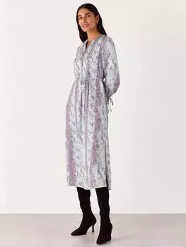 Платье миди со змеиным принтом в крапинку Whistles, цвет Grey/Multi