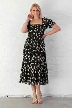 Платье миди со звездами и рукавами фонариками Lovedrobe, черный