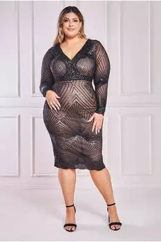 Платье миди со звездами и зубчатым краем Plus Goddiva, черный