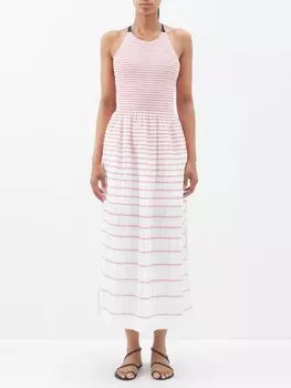 Платье миди soleil в полоску с вырезом из смесового хлопка Three Graces London, белый