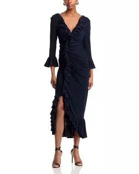 Платье-миди Stacy с оборками Cinq Sept, синий