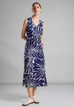 Платье миди STREET ONE с цветочным принтом и без рукавов, синий