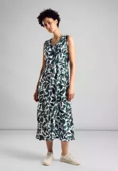 Платье миди STREET ONE с цветочным принтом и без рукавов, зеленый