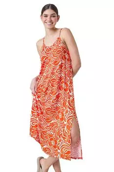 Платье миди стрейч с абстрактными бретелями Roman, оранжевый