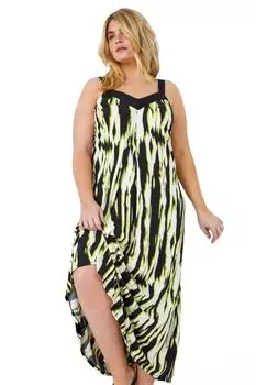 Платье миди стрейч с контрастным принтом Curve Roman, зеленый