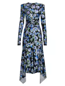 Платье-миди стрейч со швами и принтом Philosophy Di Lorenzo Serafini, черный