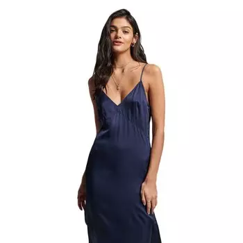 Платье миди Superdry Satin Cami Slip Sleeveless, синий