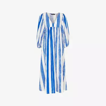 Платье миди свободного кроя Gloral из смеси хлопка и льна с полосатым принтом Whistles, мультиколор