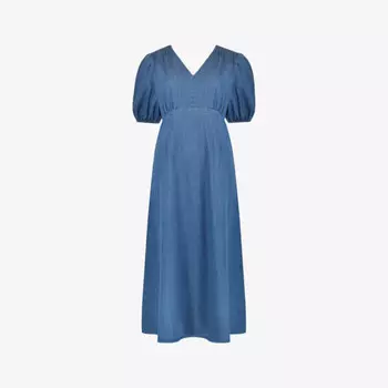 Платье миди свободного кроя из хлопка с присборенными плечами Ro&Zo, синий