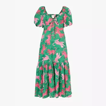 Платье миди свободного кроя Zillah из хлопкового поплина с графическим принтом Aspiga, зеленый