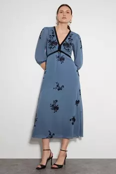 Платье миди Tessa с v образным вырезом и цветочным принтом Monsoon, синий