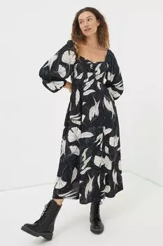 Платье миди Tessa twilight fatface с узором в виде листьев Fat Face, черный