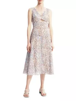 Платье миди Theory с вырезами и принтом, голубой