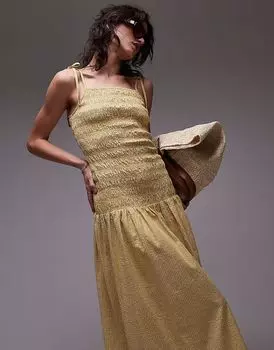 Платье миди Topshop Cami со сборками в желтую клетку