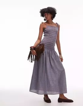 Платье миди Topshop Cami со сборками в синюю клетку