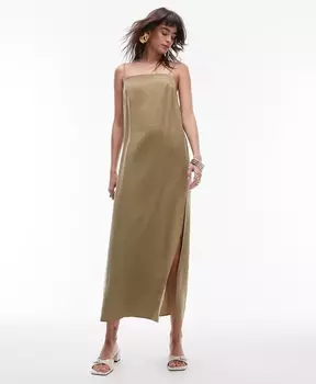 Платье миди Topshop Cupro Cami, хаки